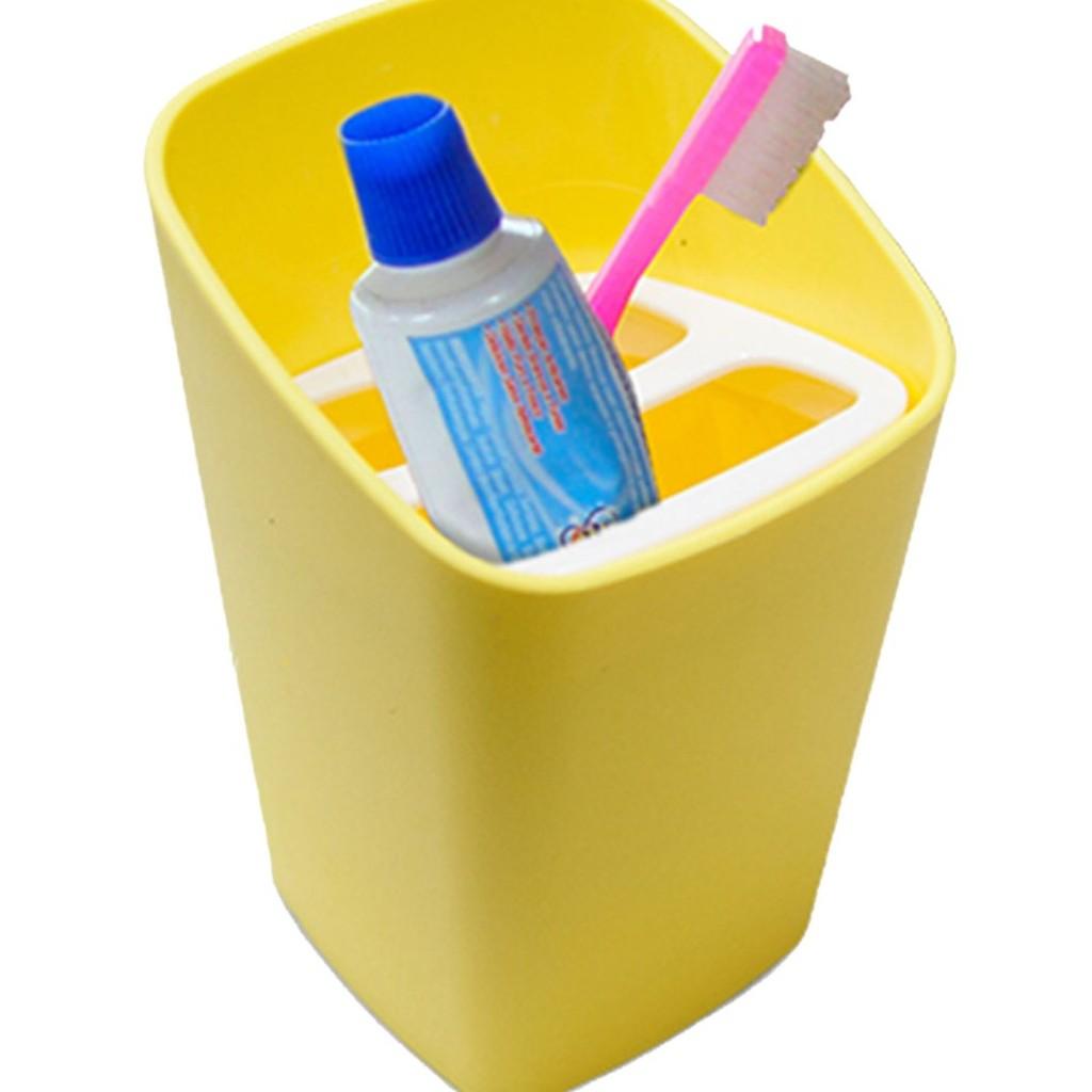 Porta-Escova Square com tampa 8,2 x 8,2 x 20,8 cm - Amarelo Coza