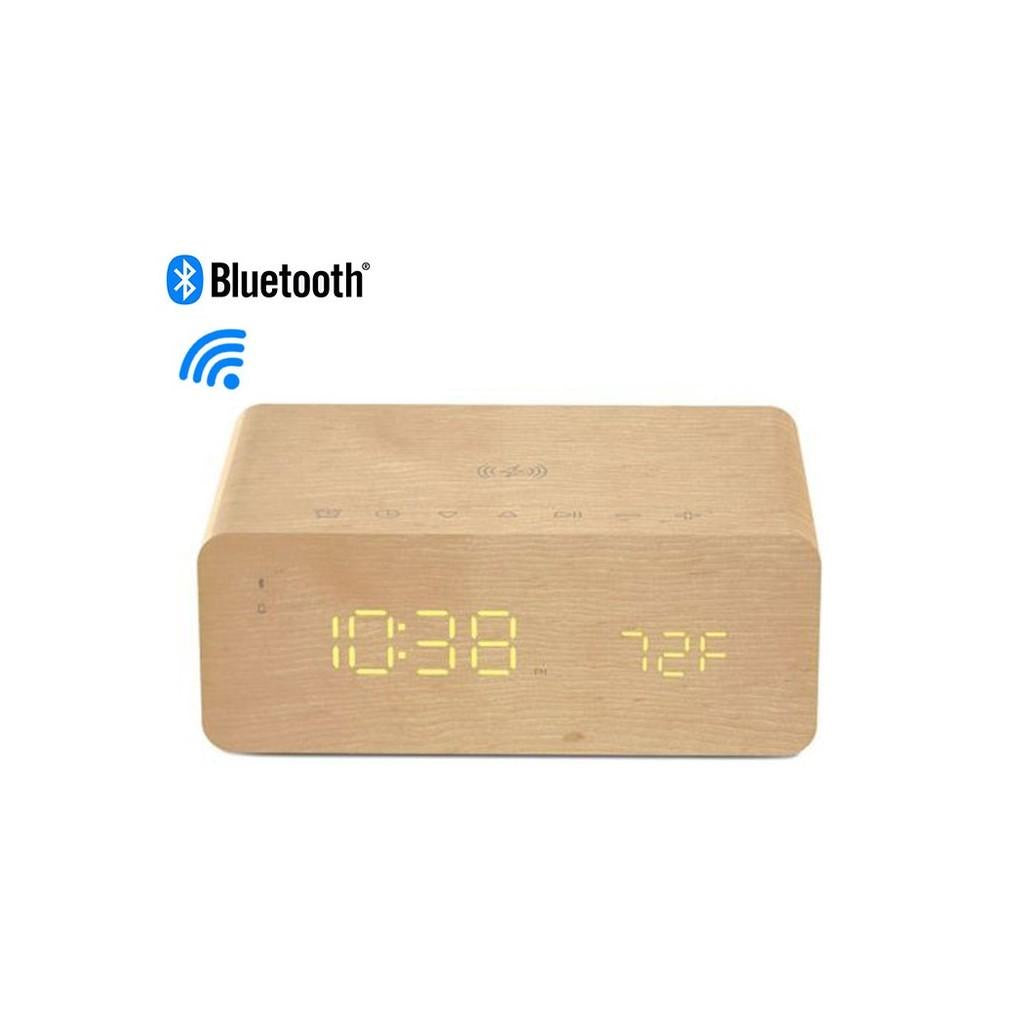 Relógio Despertador Digital Bluetooth c/ Carregador QI Charge Time p/ Smartphone, Mic e °C