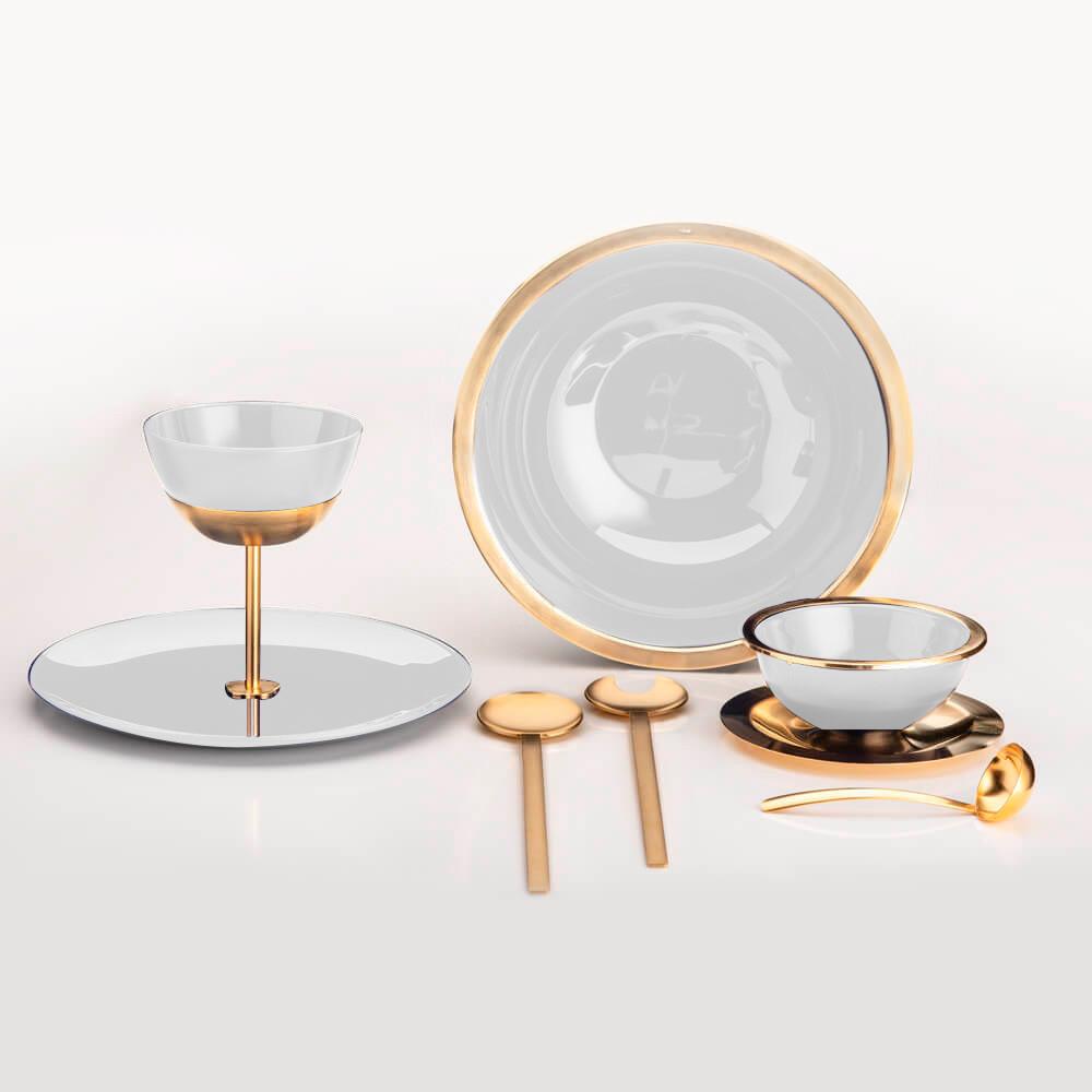 Saladeira Milan Jateada 4L Com Talheres Gold Design Elegante Riva