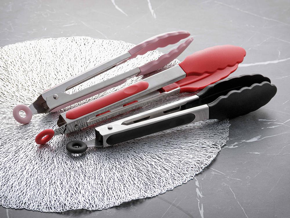 Pinça de silicone 27cm c/cabo de aço inox Charmy vermelha