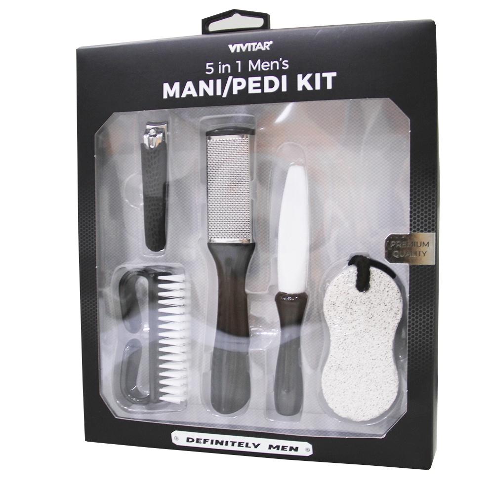 Kit pedicure masculino com 5 itens: escova, cortador de unha, lixas e pedra-pomes