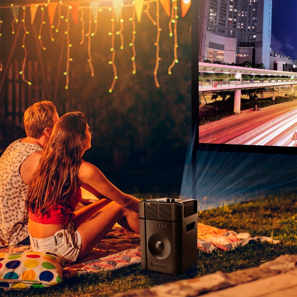 Projetor de Filmes com Alto Falante Deluxe recepção remota de áudio e bateria recarregável