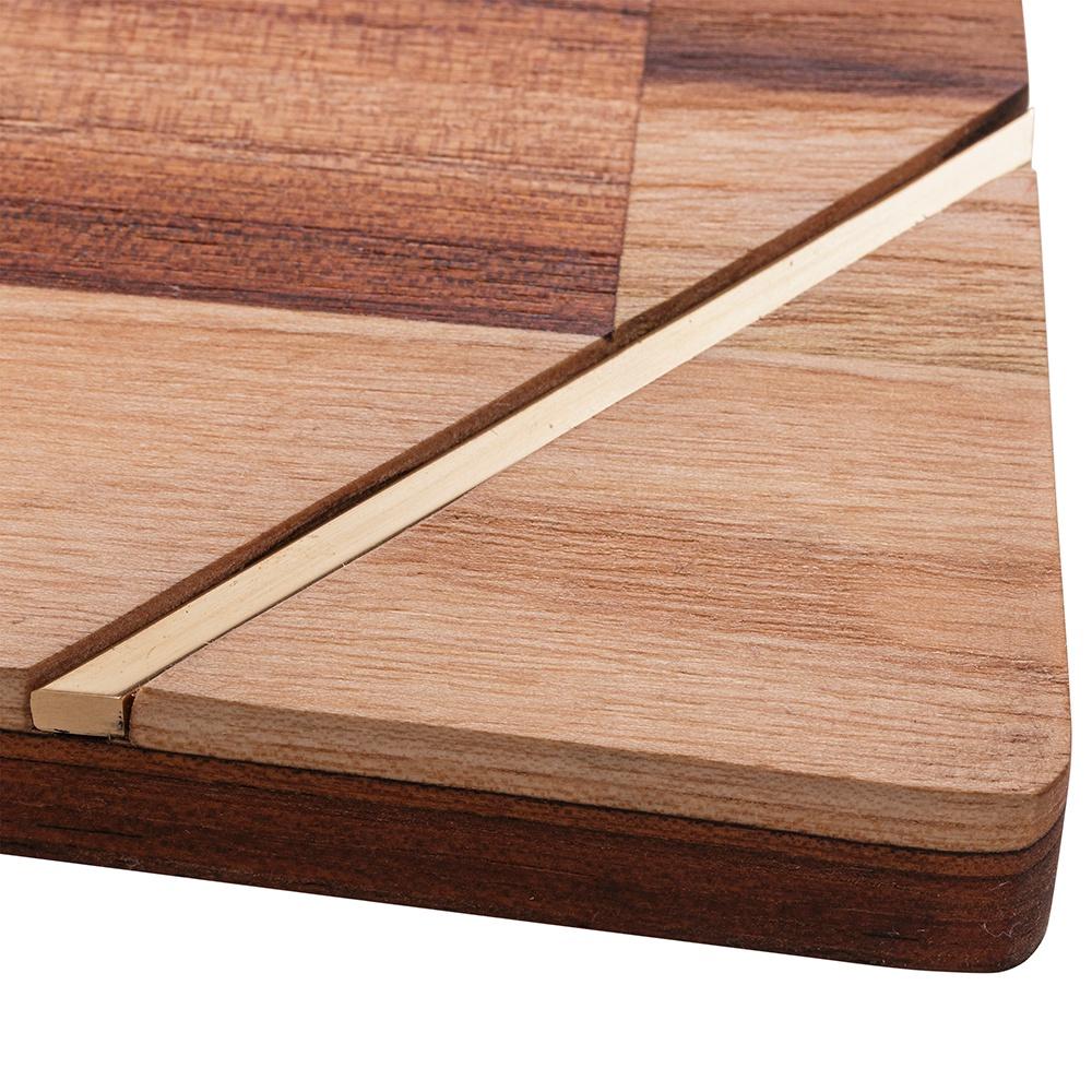 Tábua de corte e para servir em madeira com friso teca dourada 44x26x2cm