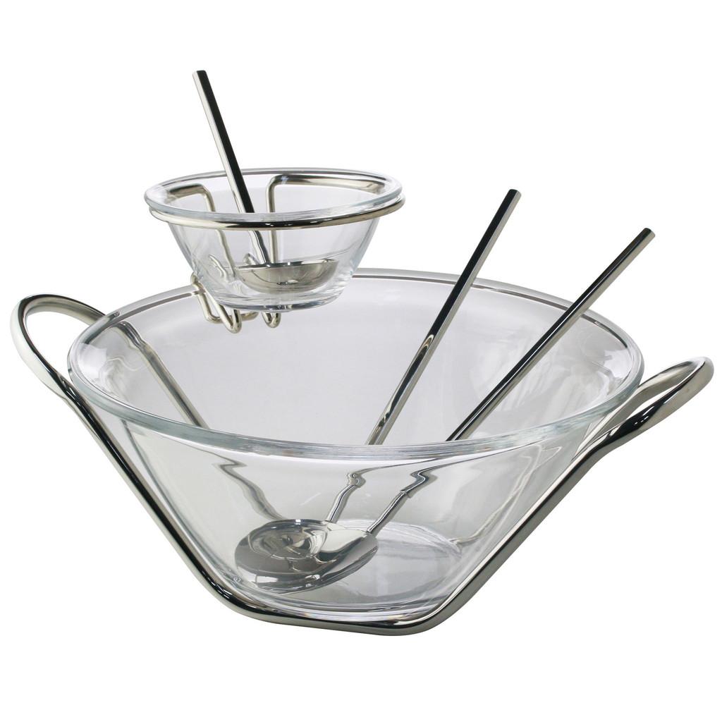 Saladeira de inox com talheres e molheira Nápoles 29cm
