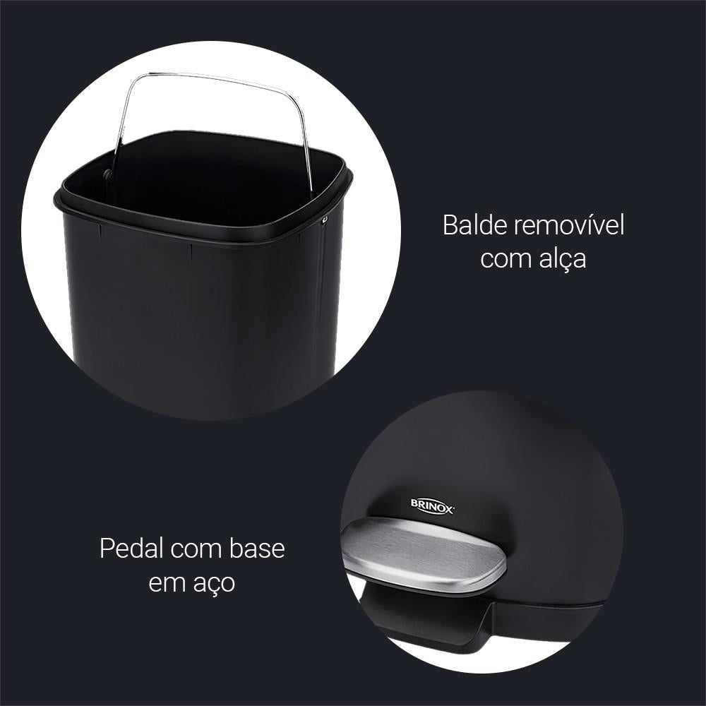 Lixeira Aço Carbono Pedal e Balde Frame 6L Brinox