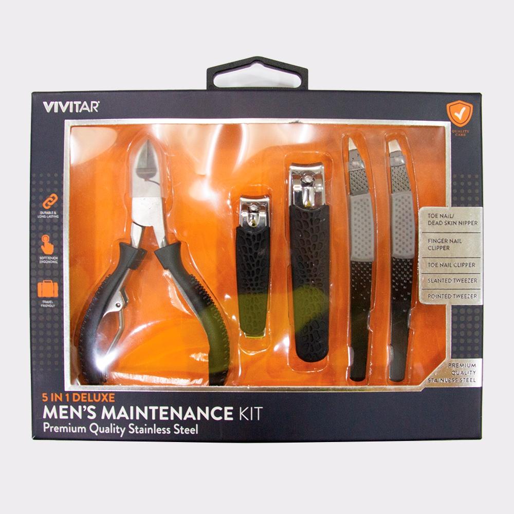 Kit masculino de cuidados pessoais com 5 itens: alicate, cortadores de unhas e pinças