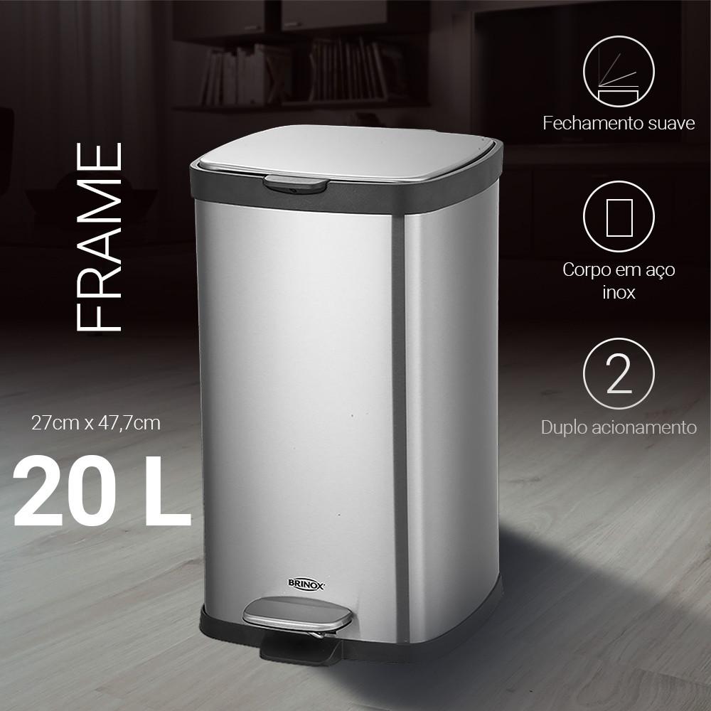 Lixeira Aço Inox Pedal Balde Frame 20L Brinox