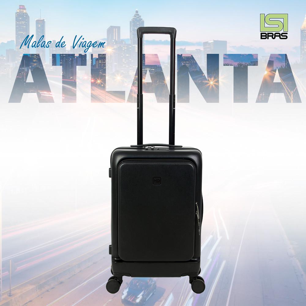 Mala ABS Atlanta P Preta Bordo Com Bolso Laptop 4 Rodas 360º Isibrás
