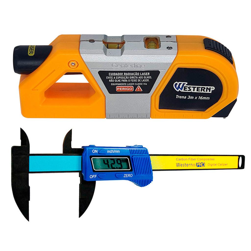 Paquímetro Digital 6´ Fibra de Carbono Western e Nivel laser com trena de 3 metros