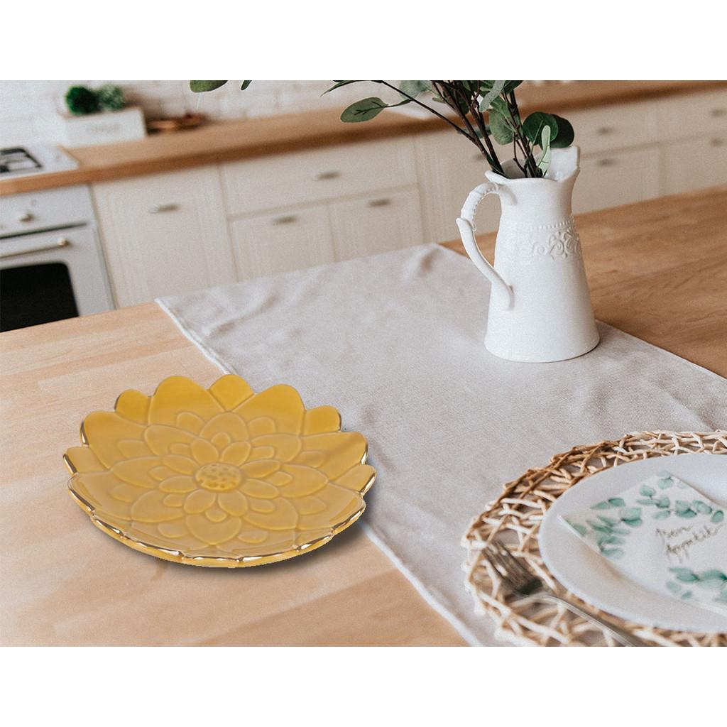 Conjunto com 4 porta-anéis decorativos em porcelana 12x2cm mostarda