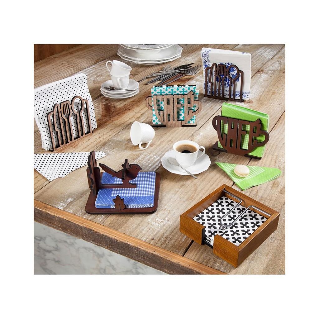 Porta Guardanapo de Madeira Aramado com Espelho 15 Cm