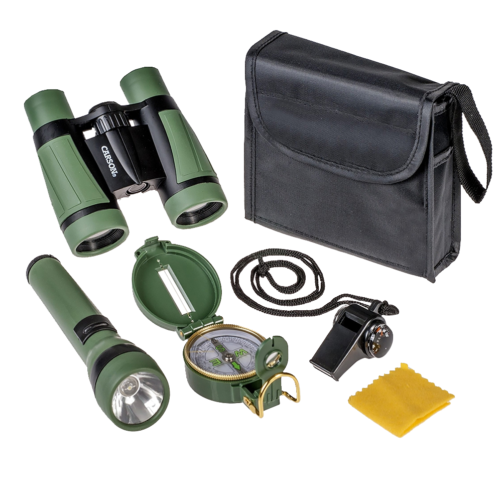 Kit Carson Adventure Pak Com Binóculo, Bússola, Lanterna, Apito E Bolsa