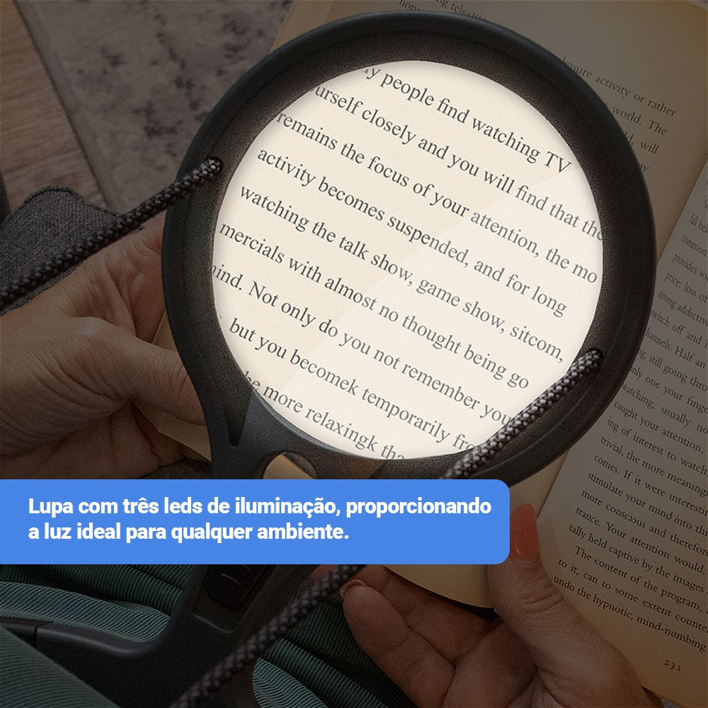 Lupa De Aumento Grande 2x Com Alça Para Pescoço, Luz De LED E Lente Pontual 7x
