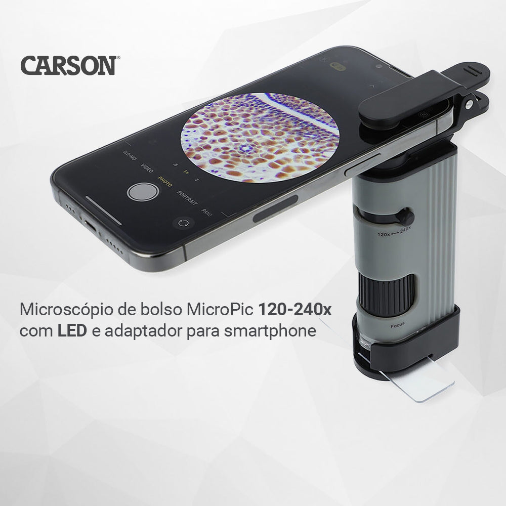 Microscópio De Bolso MicroPic 120-240x Com LED E Adaptador Para Smartphone