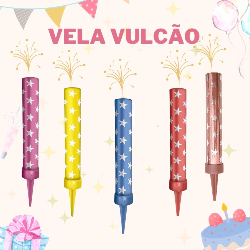 Vela Aniversário Vulcão Chama Foguete Cascata - Silver Festa
