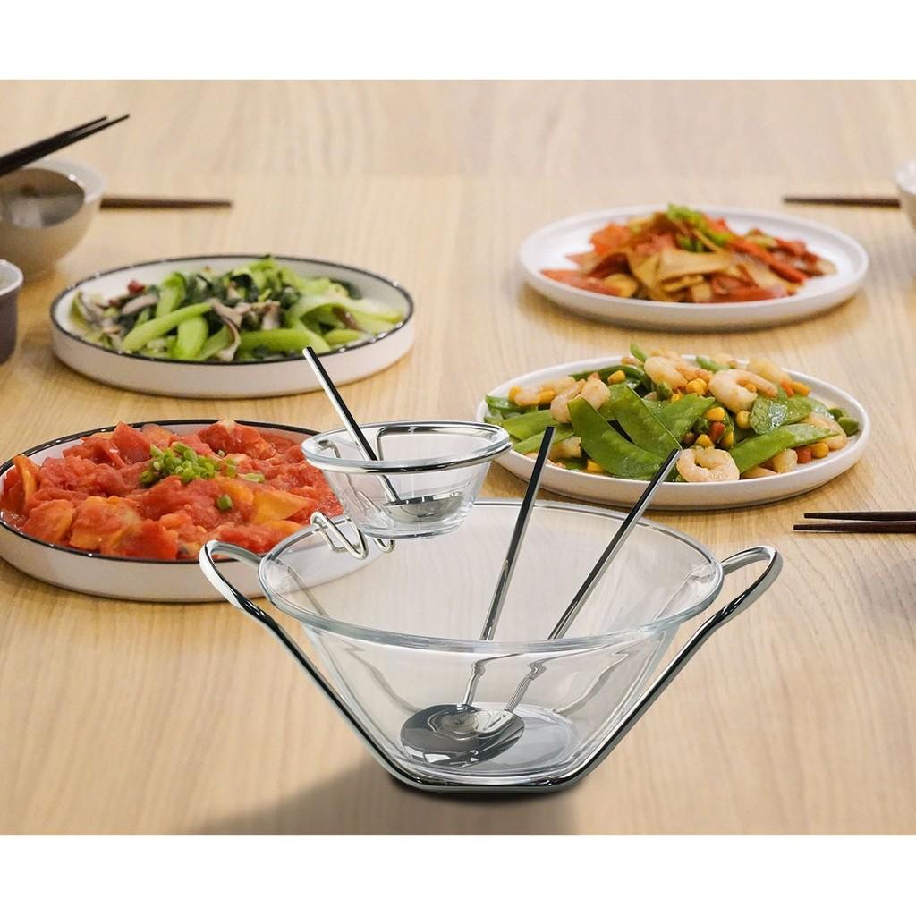Saladeira de inox com talheres e molheira Nápoles 29cm