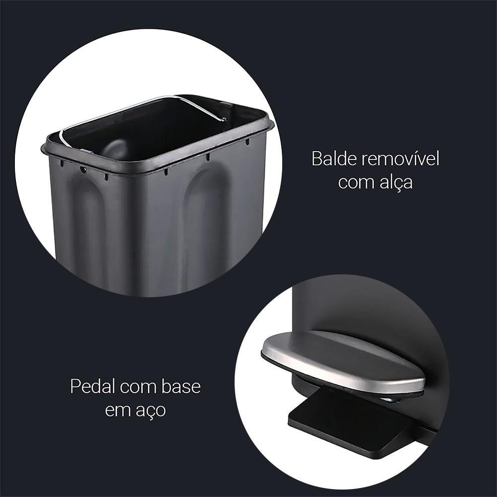 Lixeira Retangular Pedal e Balde 5L Aço Carbono Brinox