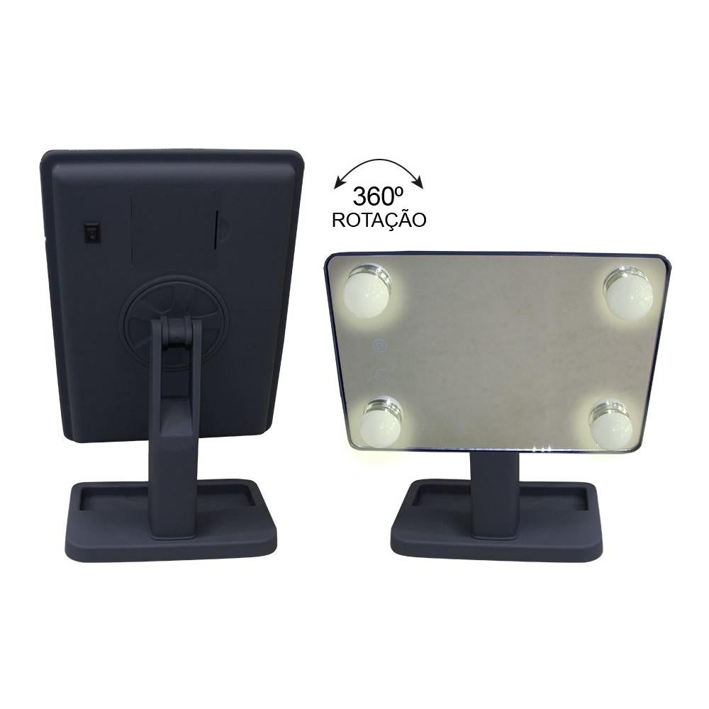 Espelho para maquiagem Vivitar Vanity Mirror com iluminação por LED e rotação 360° - Cinza