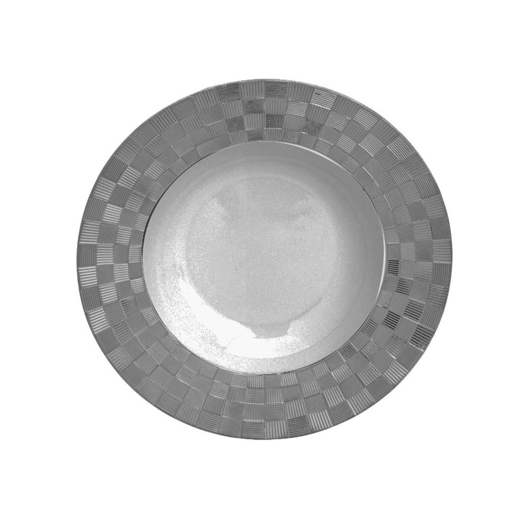Conjunto com 6 pratos fundos porcelana super white Vera silver 22x4cm