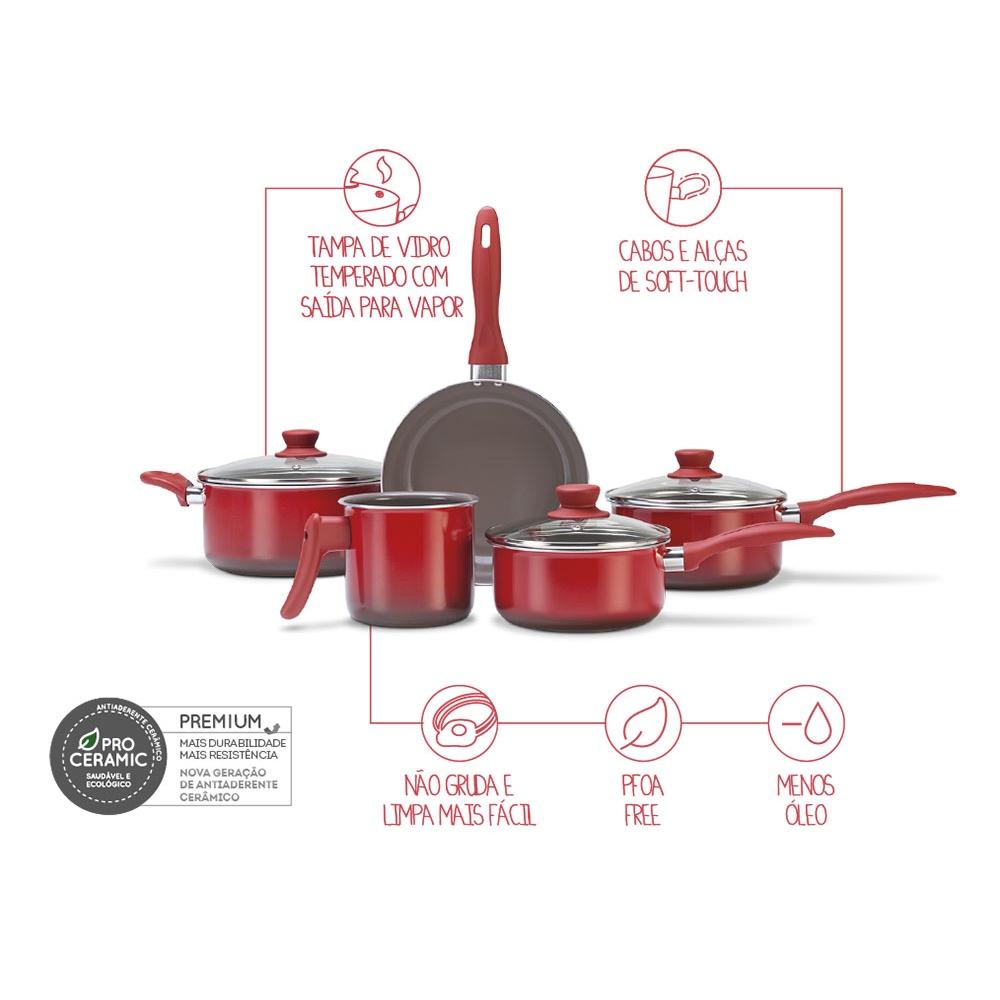 Conjunto de Panelas Brinox  5 peças Smart Vermelha