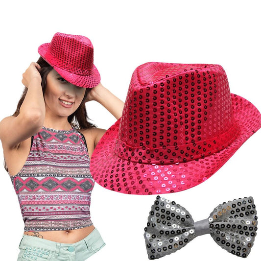 Chapéu Malandro Carnaval Mais Gravata Borboleta Look Brilhante