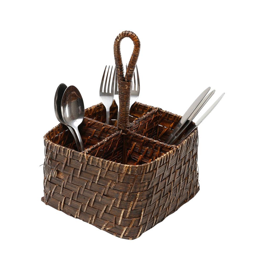 Porta Talheres de Rattan 19X19X27Cm