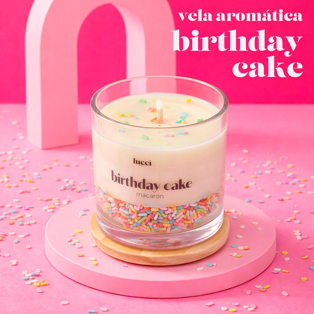 Vela Decorativa Aromática Birthday Cake Vidro Com Tampa 250g