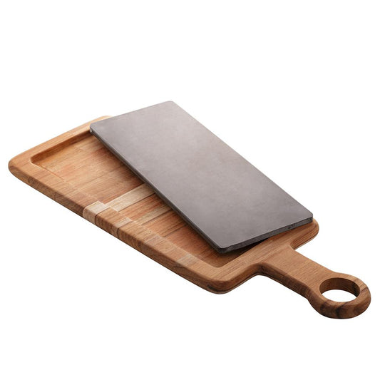 Tábua madeira teca c/pedra ardósia 46x16x2cm