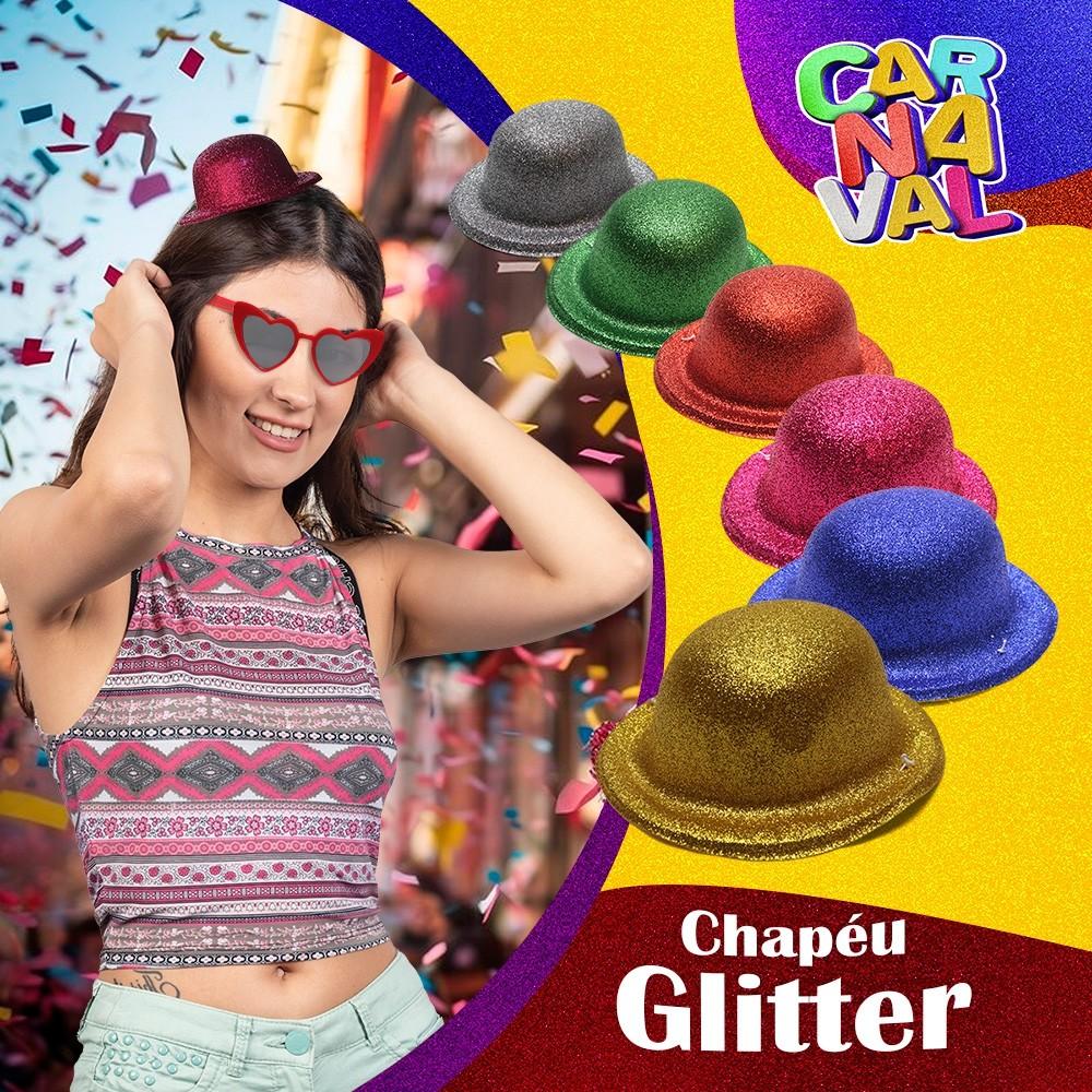 Mini Chapéu Glitter Mais Gravata Borboleta Brilhe No Carnaval