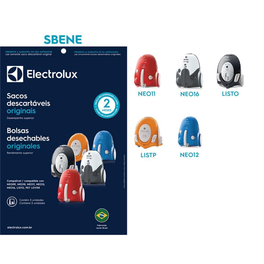 Kit com 3 sacos descartáveis Electrolux SBENE para aspiradores de pó