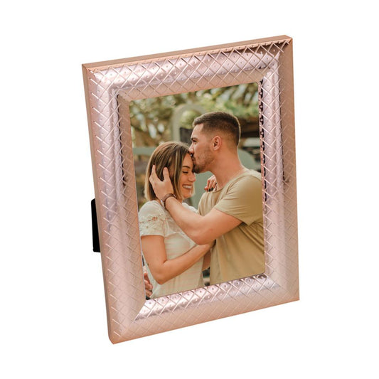 Porta retrato de aço rosé losango 13x18cm