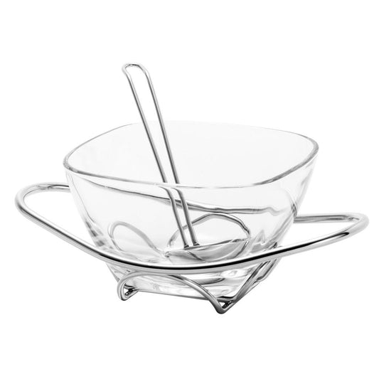 Molheira de vidro com suporte e concha de aço inox Fenice 700ml