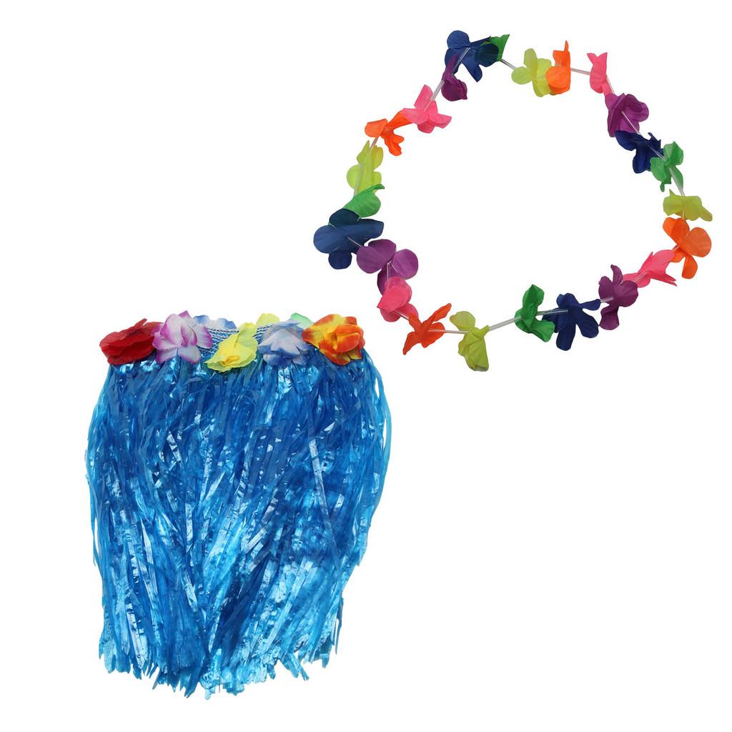 Saia Havaiana 40cm E Colar Colorido Look Perfeito Para Carnaval