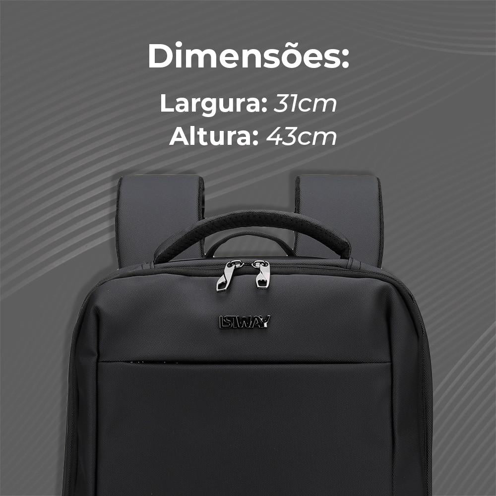 Mochila Notebook Isiway (Preta) Carregador USB E Amplo Espaço Isibrás