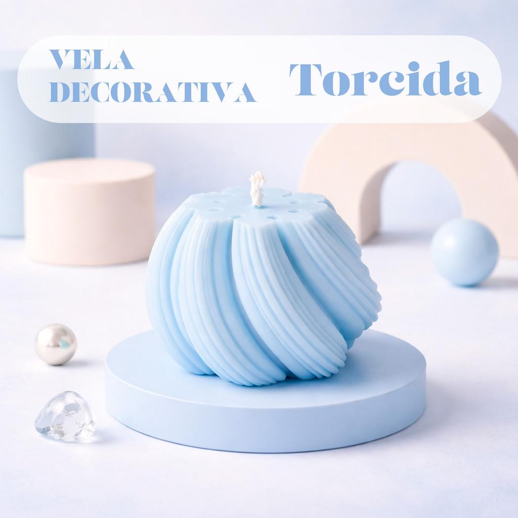 Vela Decorativa Torcida Azul Claro 5,5Cm Design Sofisticado