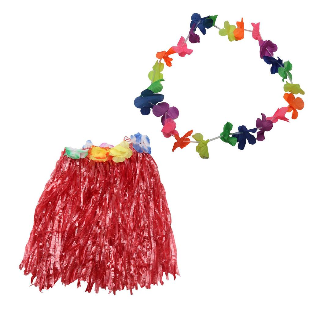 Saia Havaiana 40cm E Colar Colorido Look Perfeito Para Carnaval