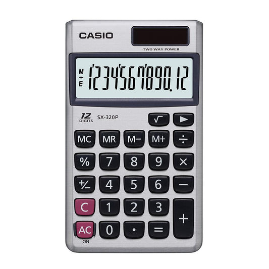 Calculadora Casio de bolso c/ visor 12 díg  e acabamento aço escovado SX-320P