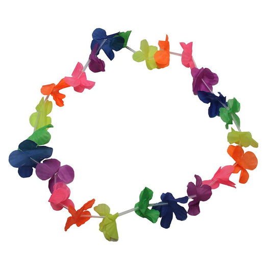 Colar Havaiano Carnaval Colorido Flores Poliéster Silver Festas
