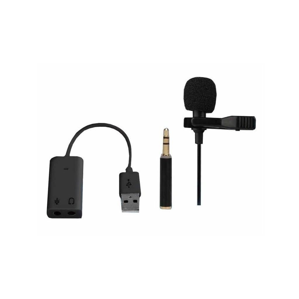 Microfone Vivitar Ultramini c/ clip para Smartphone e Adaptador USB p/ PC e Fone de Ouvido