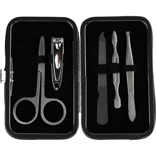 Kit masculino essencial com 6 itens: tesoura, cortador, lixa, espátula, pinça e estojo