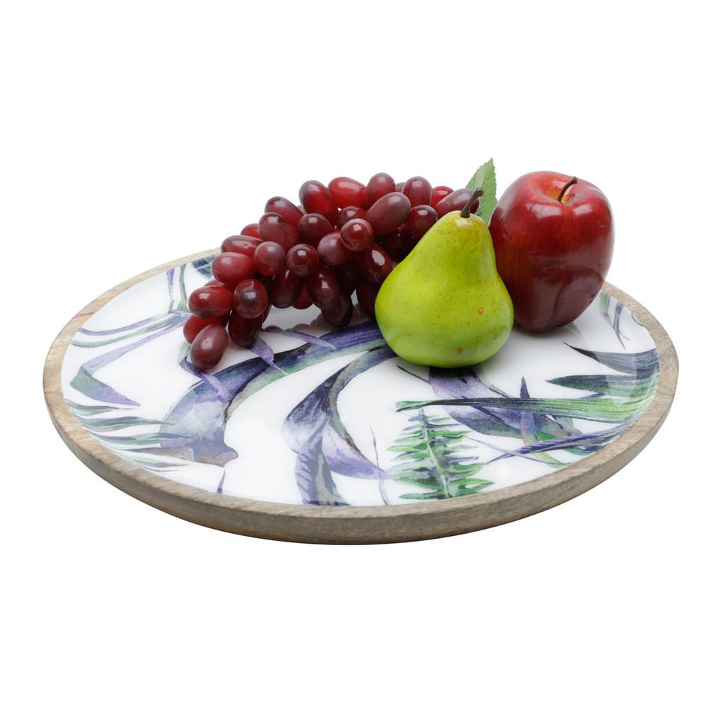 Bandeja Naturals redonda em madeira Flower 35x3cm