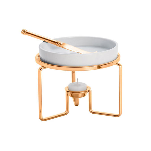 Rechaud de Porcelana P/Queijo C/Faca e Suporte de Aço Rose 14X12Cm