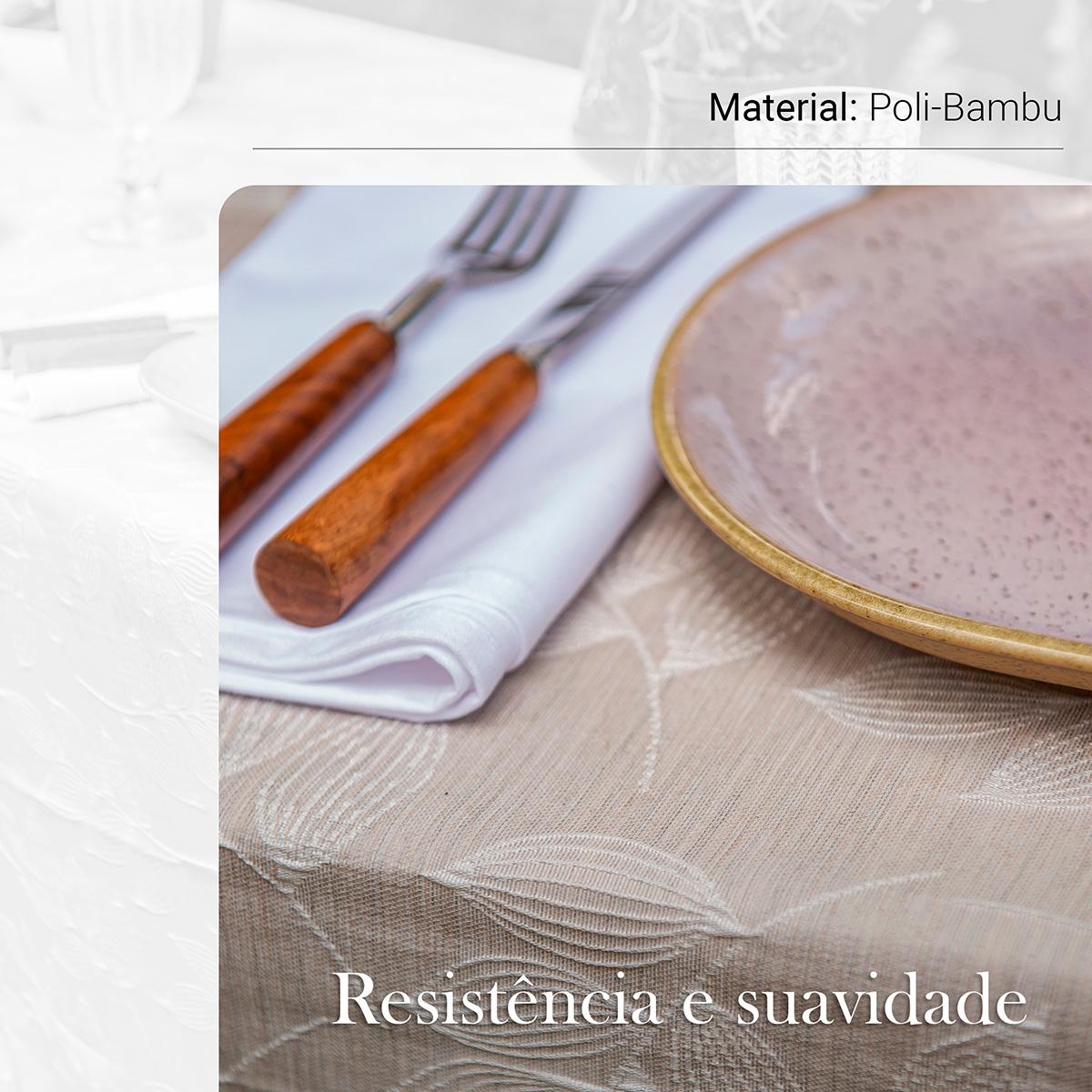Toalha De Mesa Jacquard Bordado Folhas Rafimex Poli-Bambu 180Cm