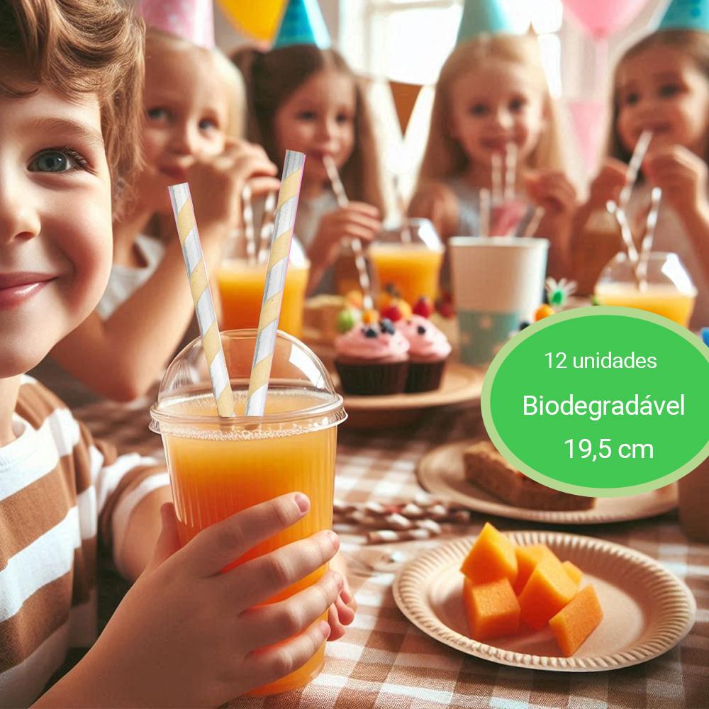 Canudo de Papel Listrado SilverFestas – Pacote com 12 Unidades para uma Festa Sustentável e Estilosa!