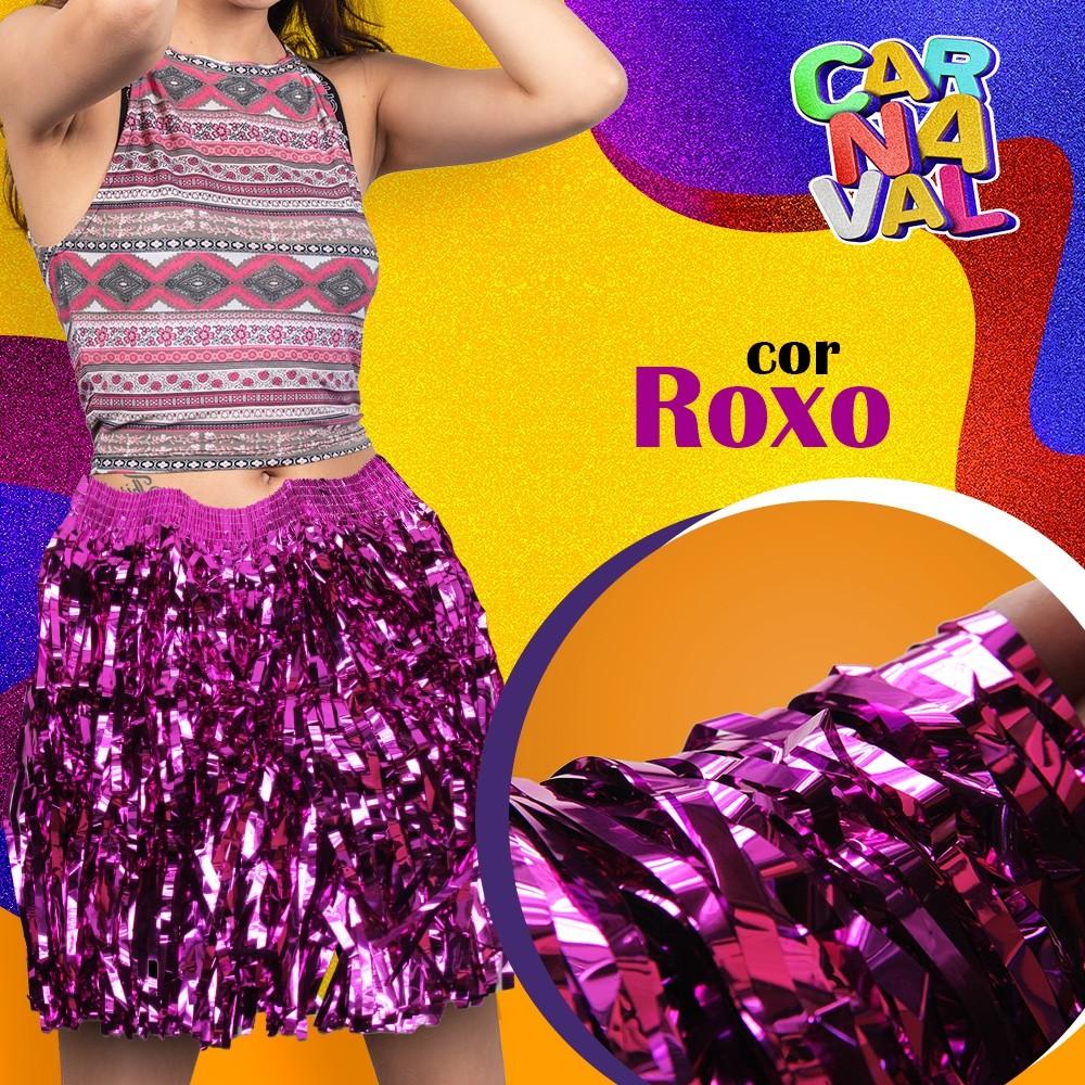 Saia Havaiana Metalizada 40cm Mais Colar Brilho No Carnaval
