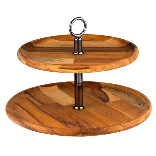 Prato de 2 andares para doce em madeira Teca