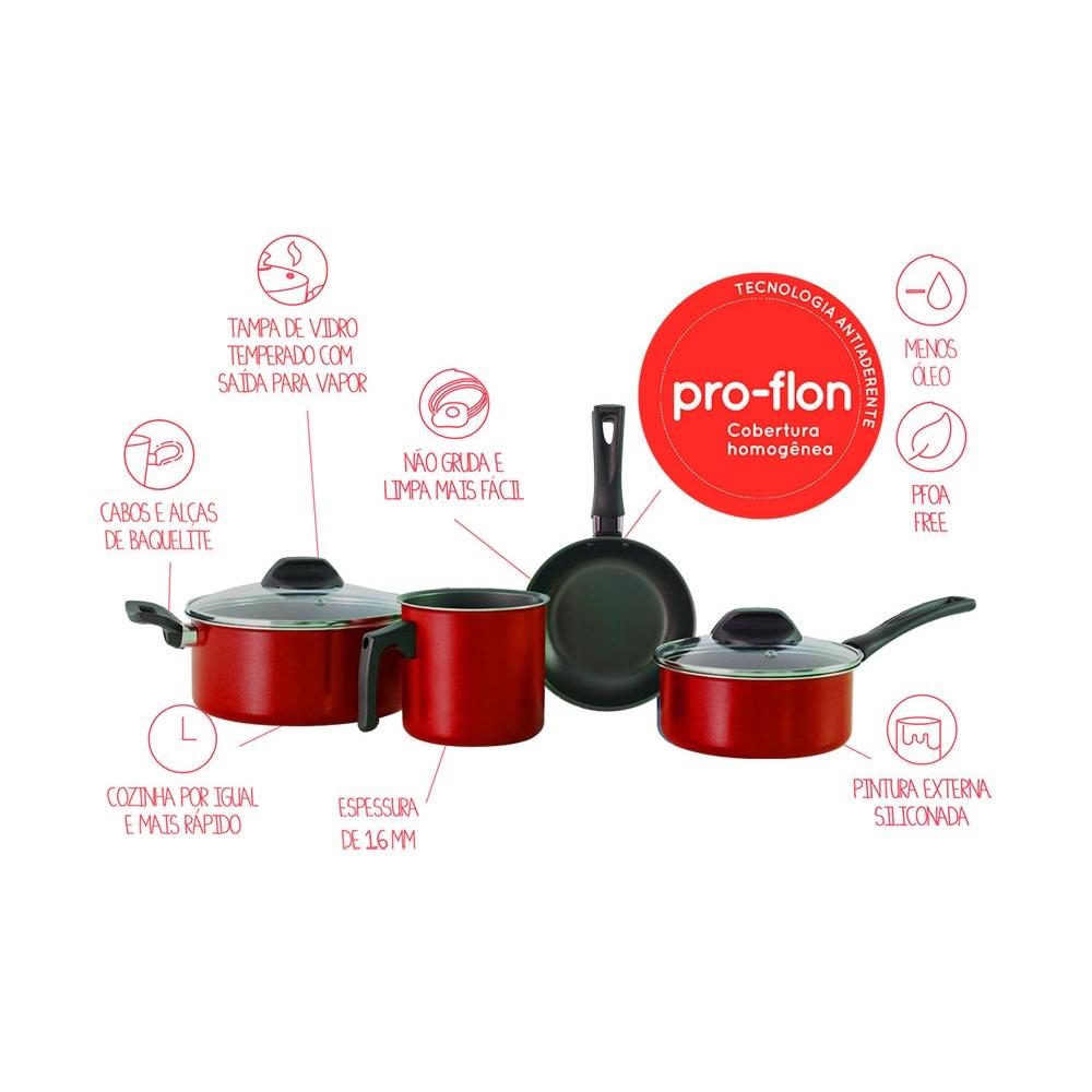 Conjunto de Panelas Brinox 4 peças Garlic Vermelha