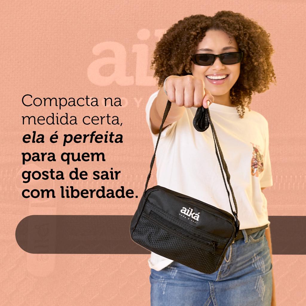 Bolsa De Ombro Mini Bag Preta Com Bolso E Alça Regulável