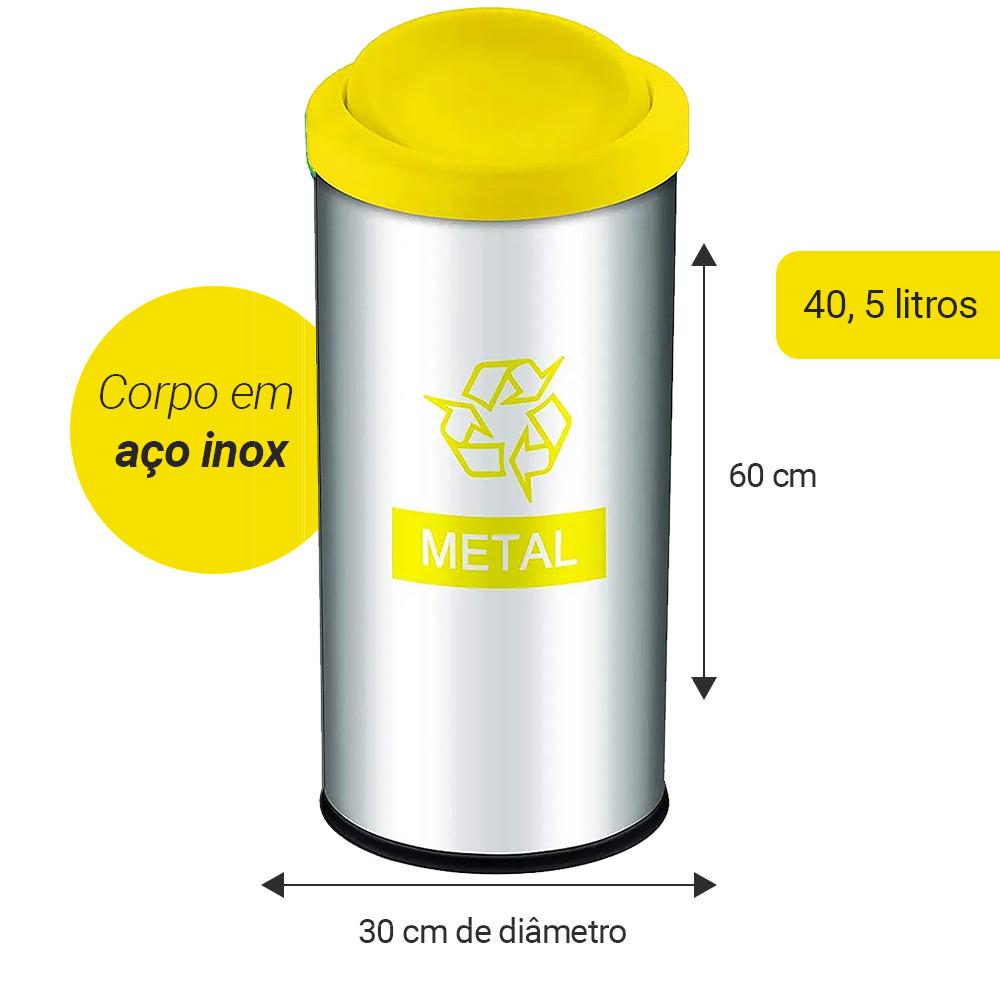 Lixeira Seletiva Metal Tampa Basculante 40,5L