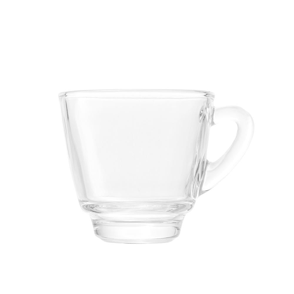 Conjunto com 2 xícaras de café de cristal, pires e suporte madeira teca Coração 75ml